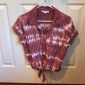 C & C California Tie Dye Tie Front Top